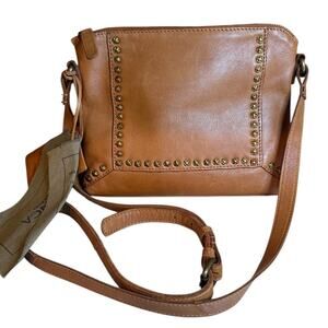 Vilencia Holland Studded Leather Crossbody Bag Cognac